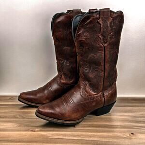 Justin Boots Girls 7 Brown Leather Western Cowboy Boots Pointed Toe Low Heel
